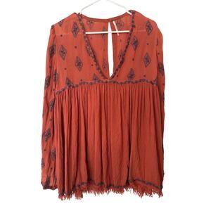 Free People Diamond Embroidered Bell sleeves Tunic Top dress size XS